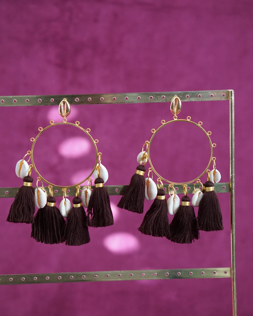 Joan drop hoop earrings in chocolate by Lillian & Joan