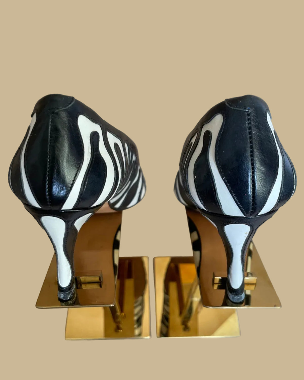 Back view of the vintage Zalo zebra print heels