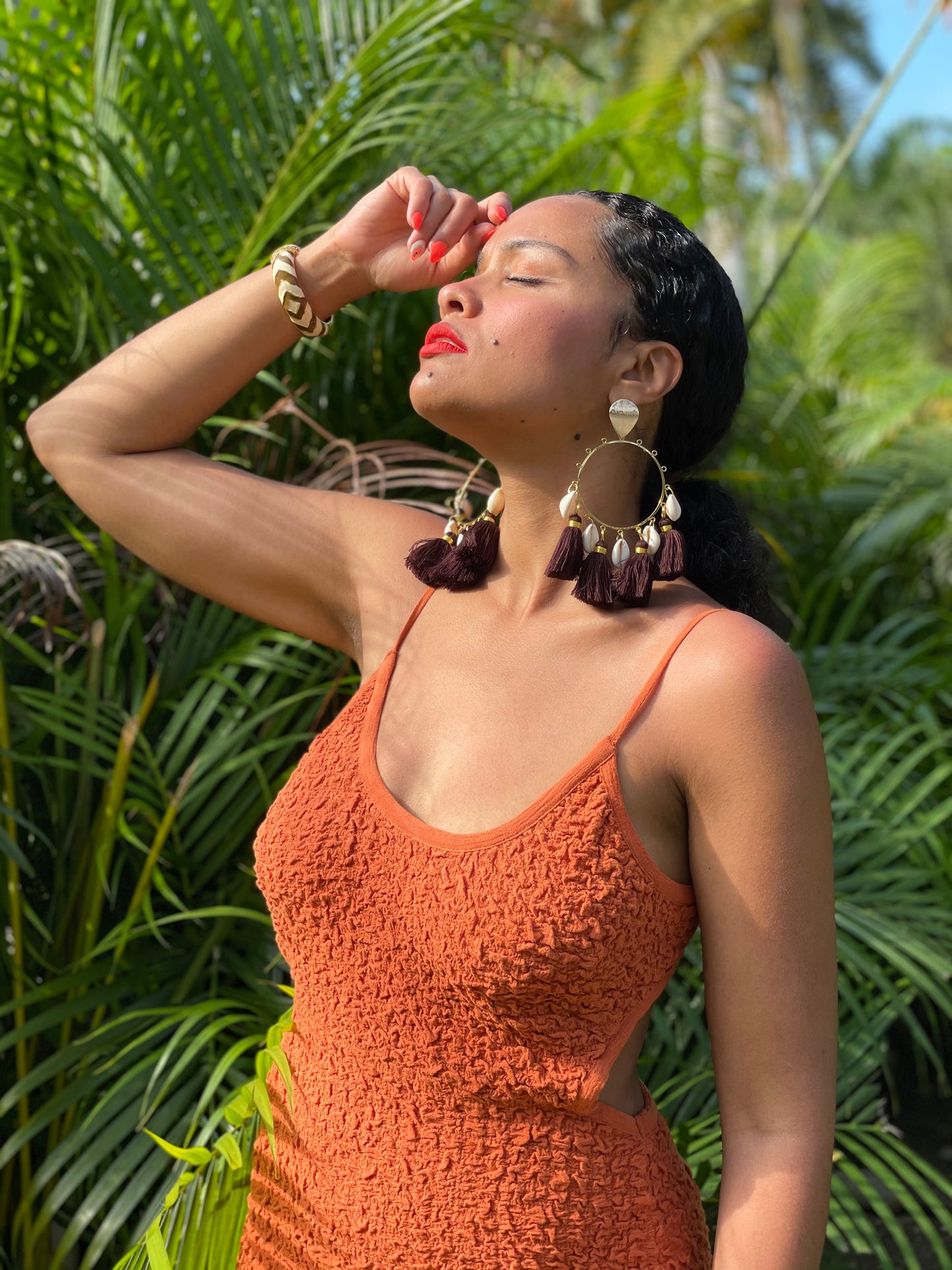 Joan drop hoop earrings in chocolate by Lillian & Joan