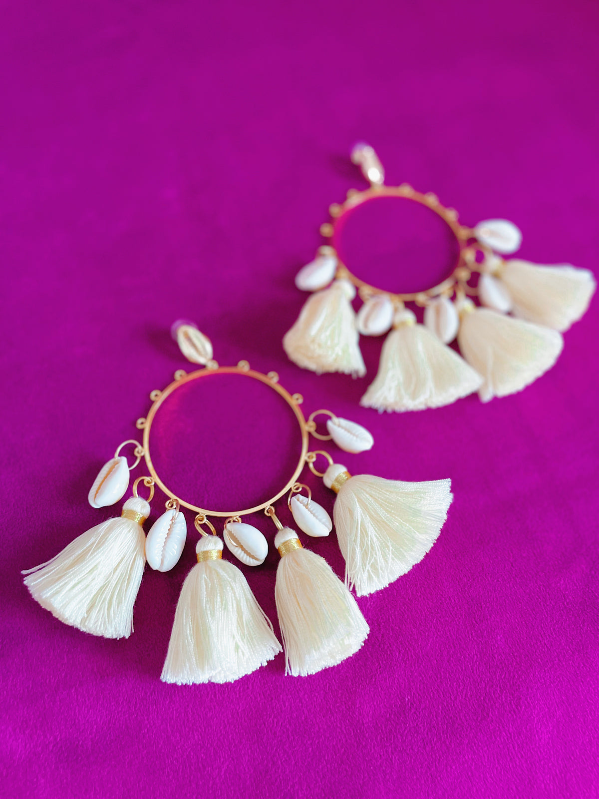 Joan drop hoop earrings in ecru by Lillian & Joan