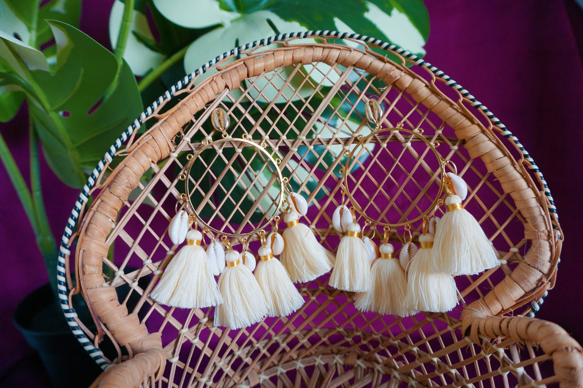 Joan drop hoop earrings in ecru by Lillian & Joan