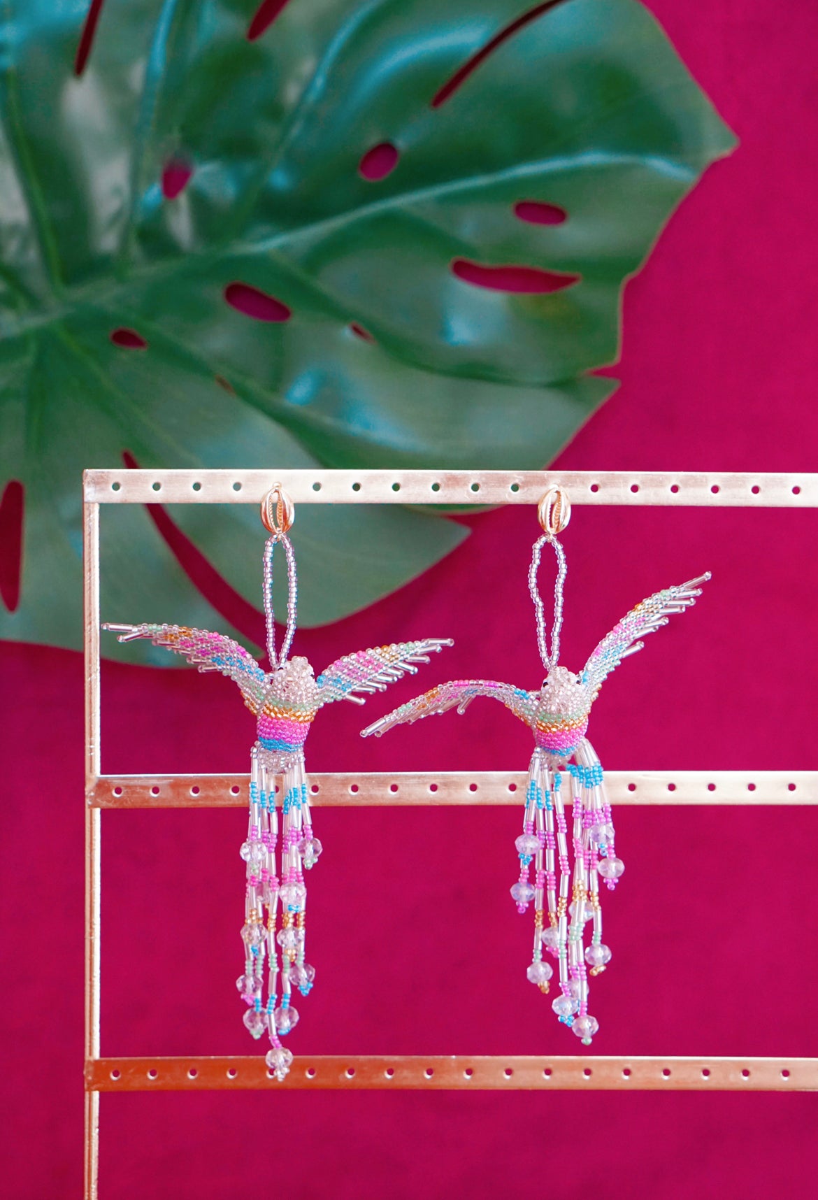 Hummingbird earrings in sparkling clear and pastels by Lillian & Joan