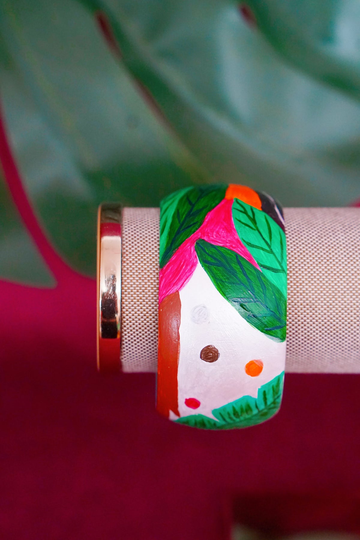 Tropical art bangle with tropical woman design by Lillian & Joan