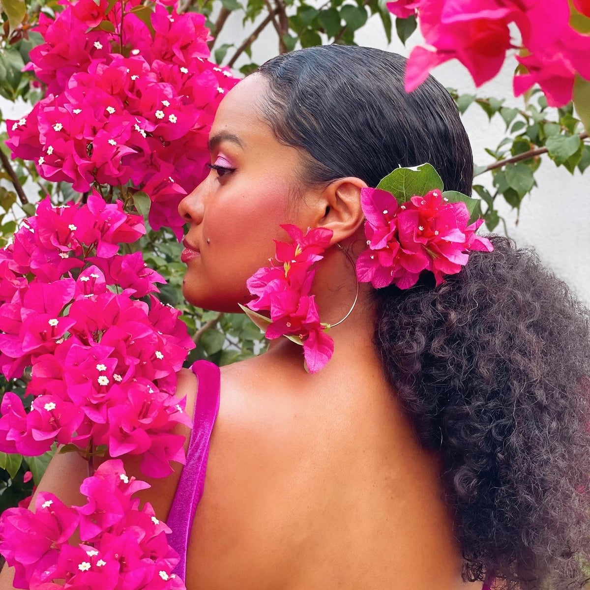 Bougainvillea hoop earrings in fuchsia by Lillian & Joan