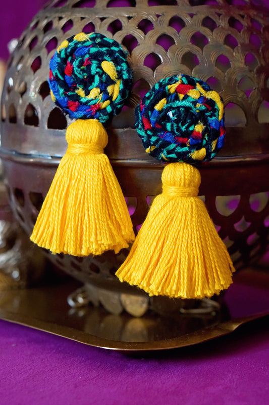 Lisa braided tassel earrings in multi and yellow by Lillian & Joan