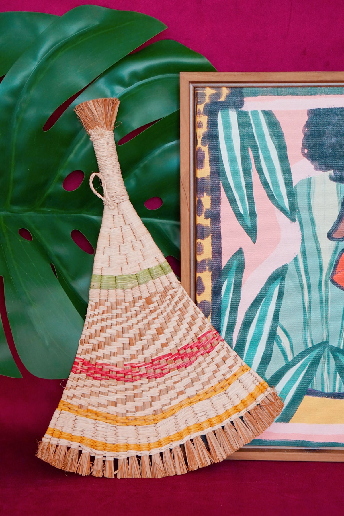 Guyana tibisiri hand fan and wall decor in multicolor and natural by Lillian & Joan