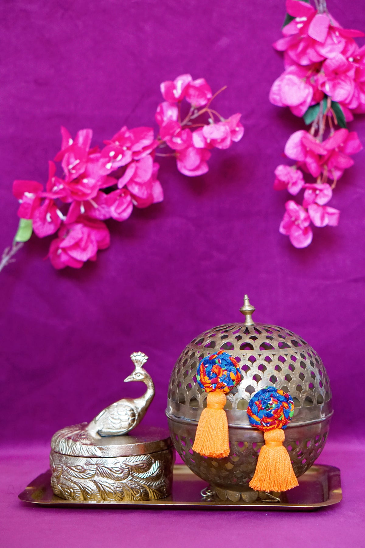 Lisa braided tassel earrings in multi and orange by Lillian & Joan