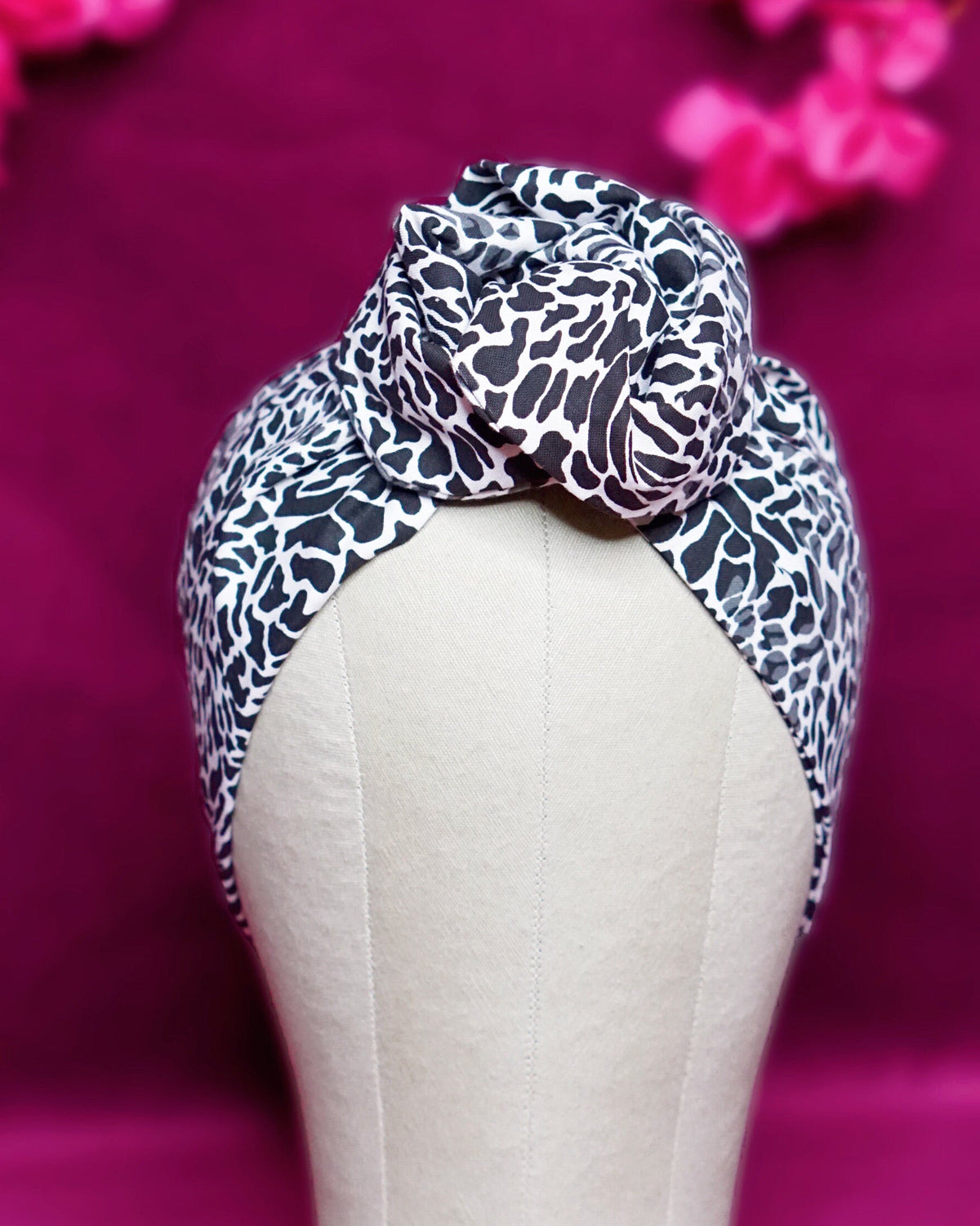 Snow leopard print wired turban headband by Lillian & Joan