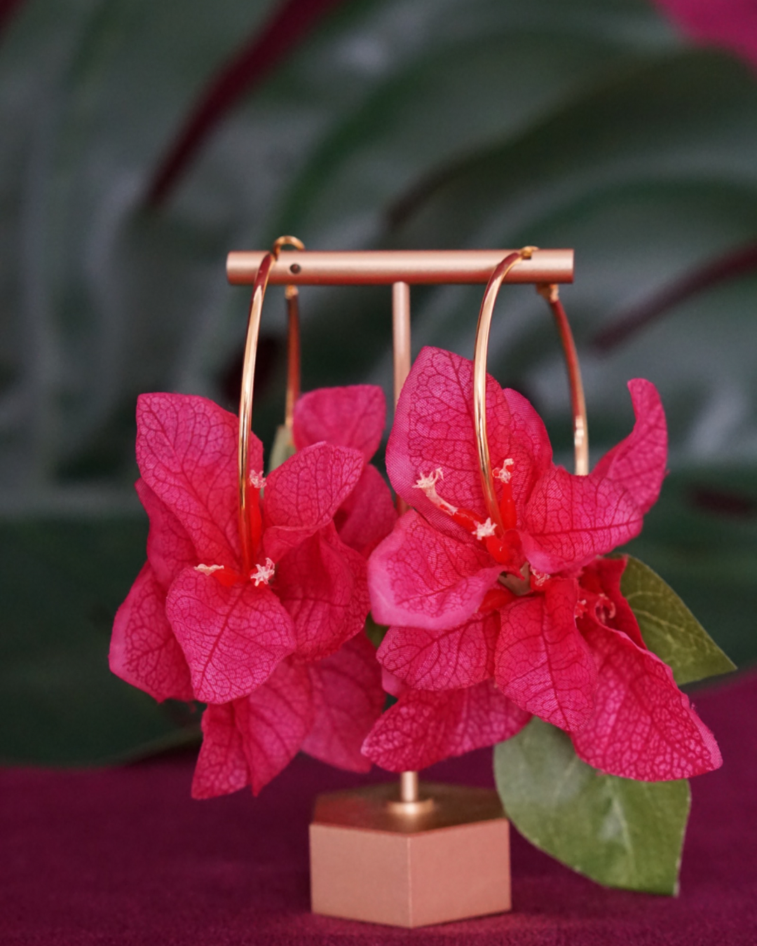 Bougainvillea hoop earrings in fuchsia by Lillian & Joan