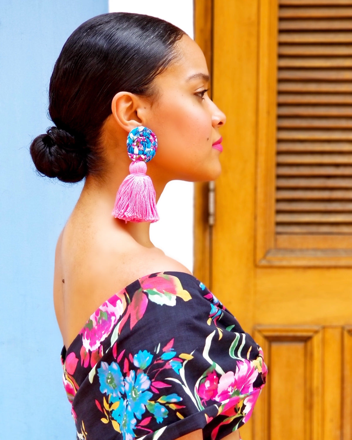Lisa braided tassel earrings in blue and purple by Lillian & Joan