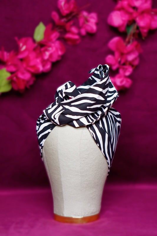 Zebra print wired turban headband by Lillian & Joan