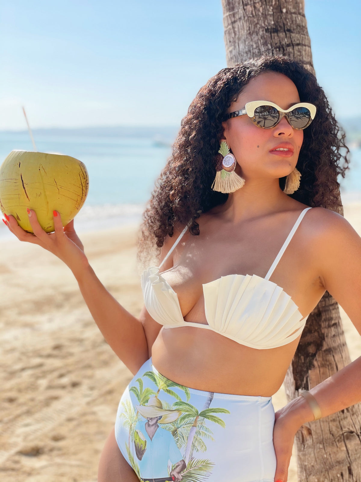 Coconut tassel fringe earrings by Lillian & Joan