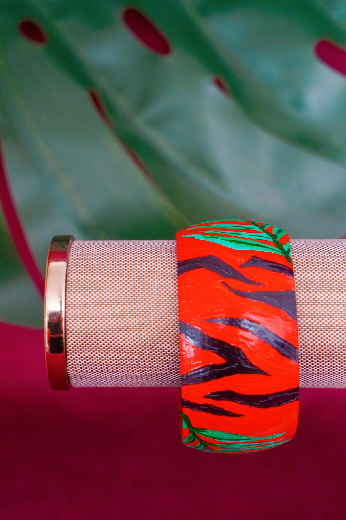 Tropical art bangle with zebra design by Lillian & Joan