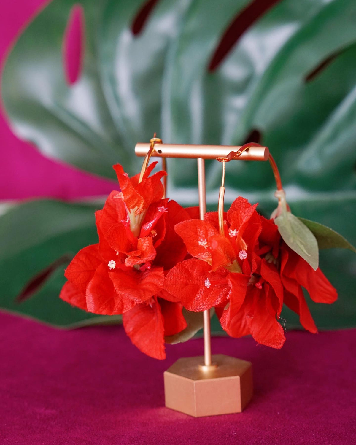 Bougainvillea hoop earrings in red by Lillian & Joan