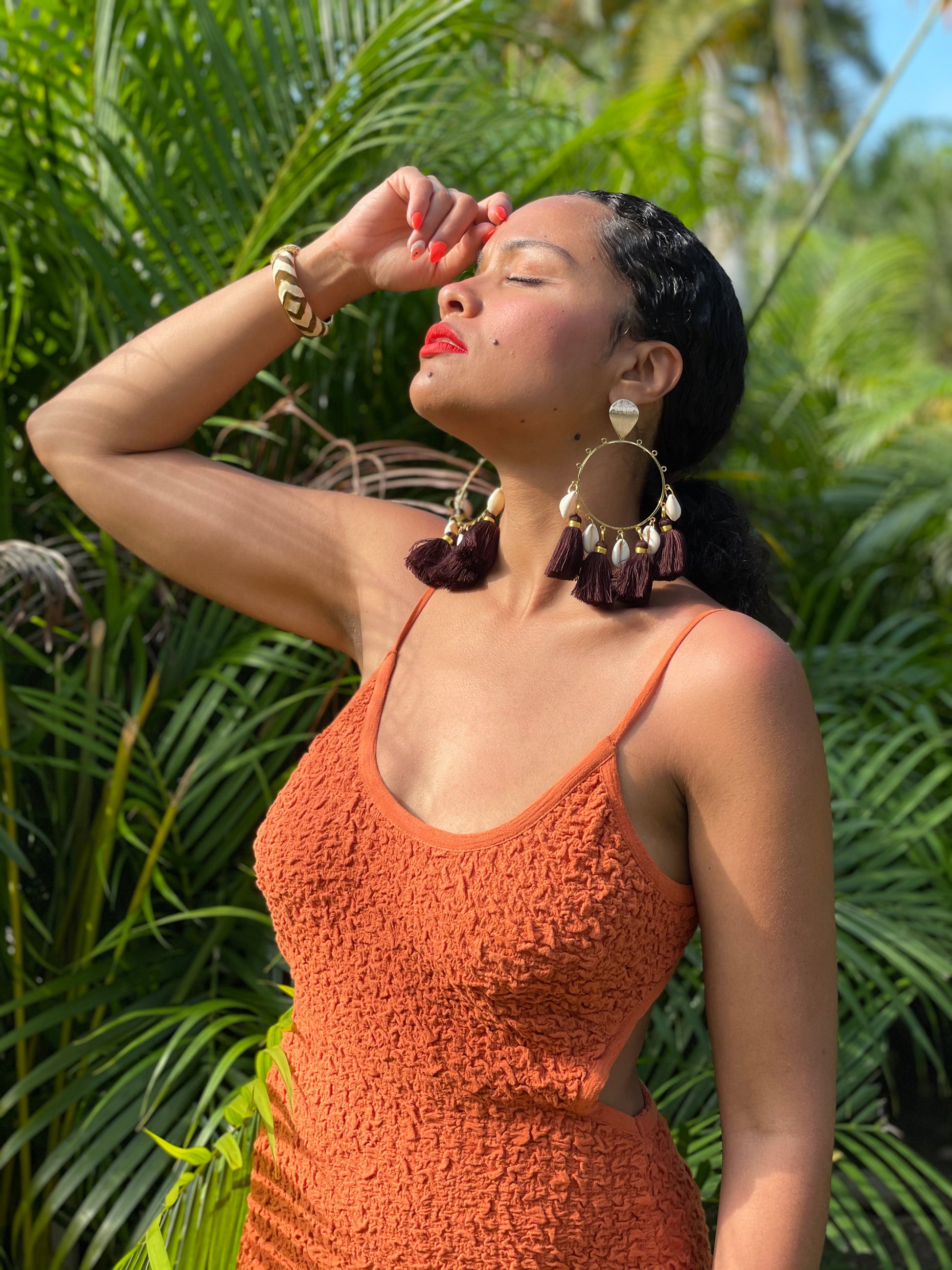 Joan drop hoop earrings in chocolate by Lillian & Joan