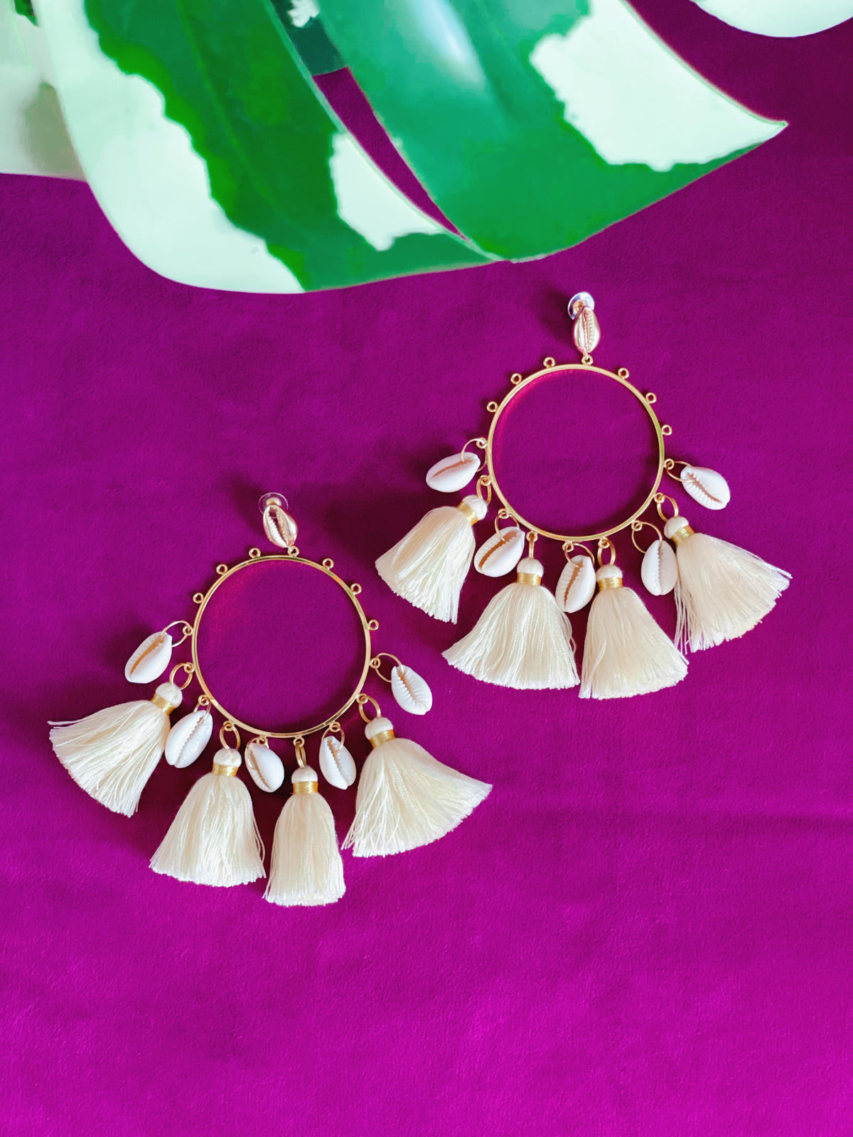 Joan drop hoop earrings in ecru by Lillian & Joan