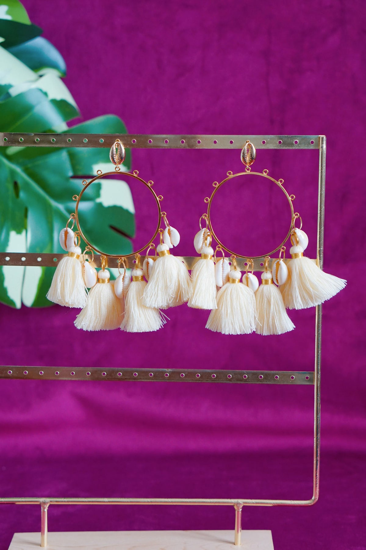 Joan drop hoop earrings in ecru by Lillian & Joan