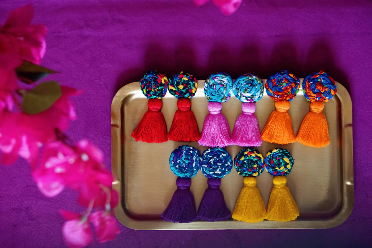Lisa braided tassel earrings in multi and yellow by Lillian & Joan