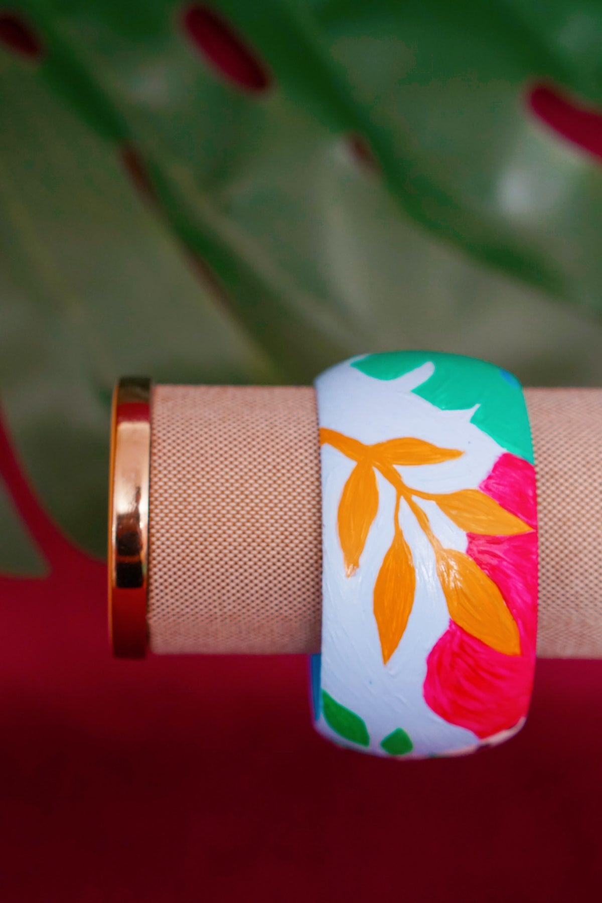 Tropical art bangle with flamingo design by Lillian & Joan