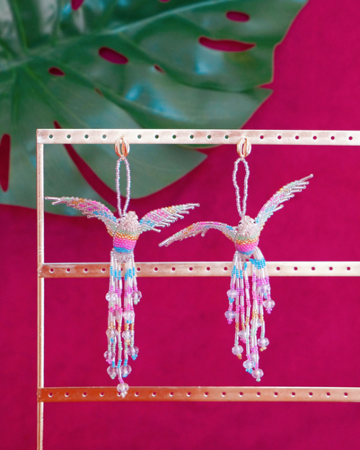 Hummingbird earrings in sparkling clear and pastels by Lillian & Joan
