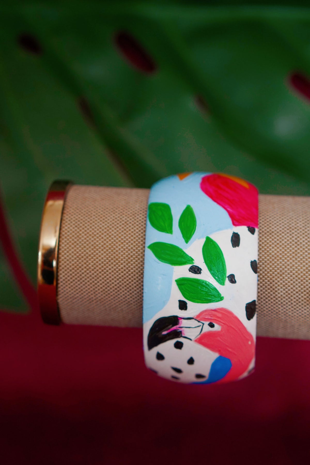 Tropical art bangle with flamingo design by Lillian & Joan