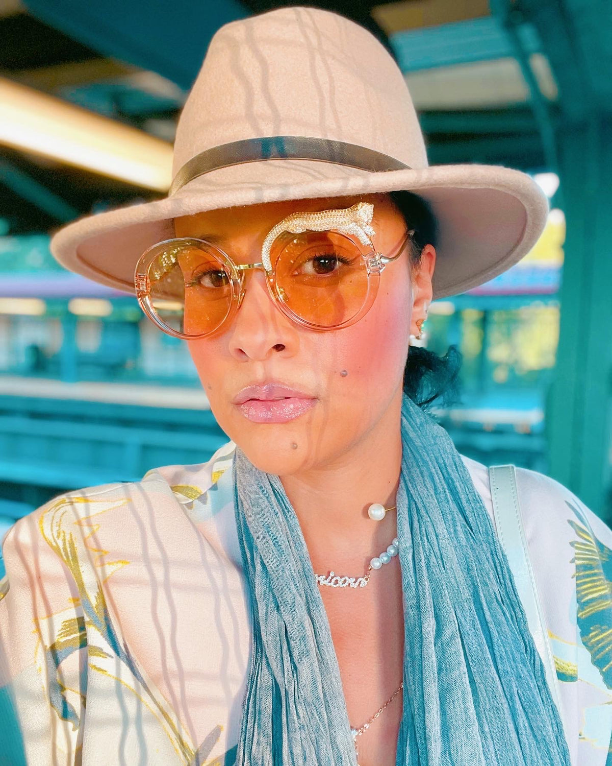 Front view of the Fierce Feline Rosé Champagne sunglasses lenses