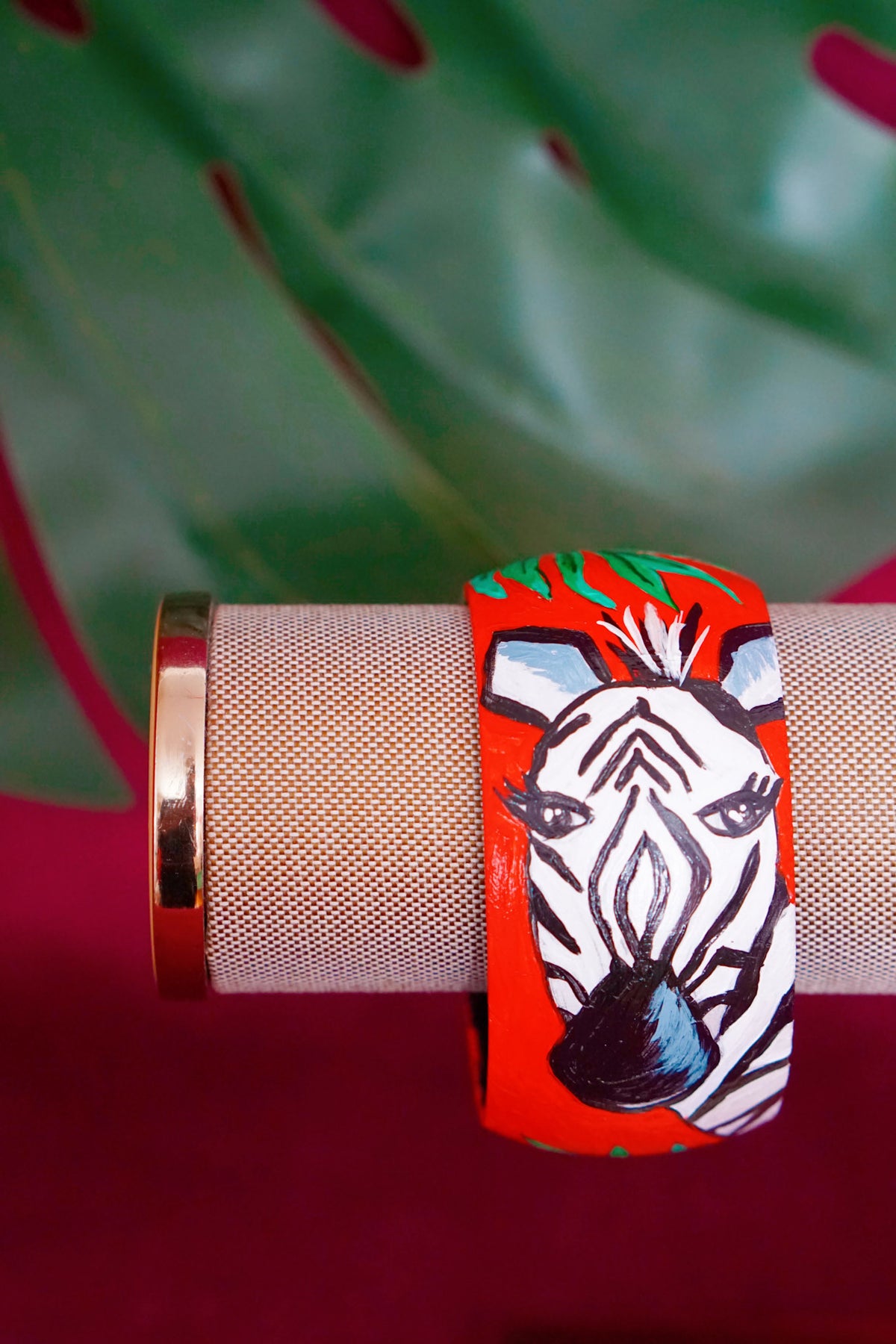 Tropical art bangle with zebra design by Lillian & Joan