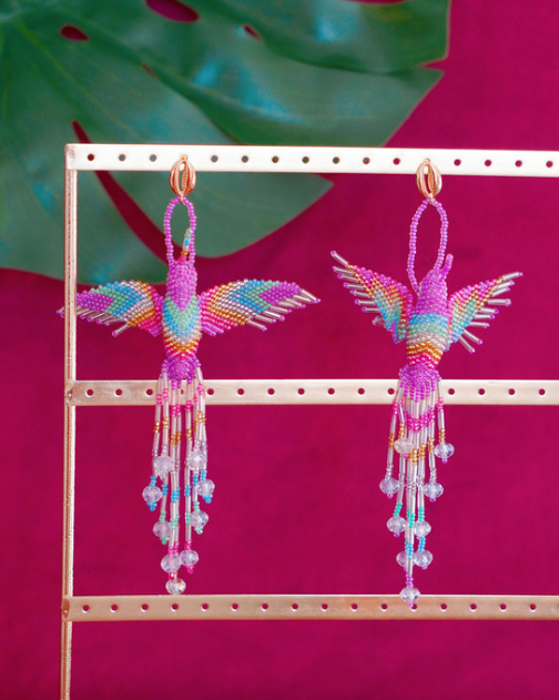 Hummingbird earrings in lilac and pastels by Lillian & Joan