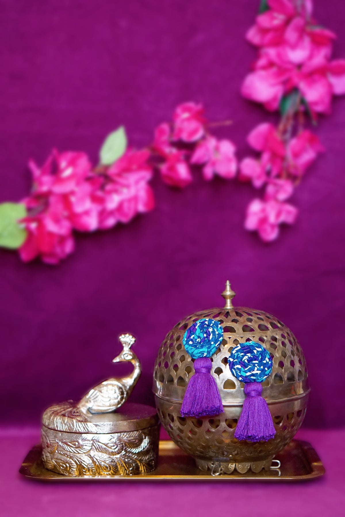Lisa braided tassel earrings in blue and purple by Lillian & Joan
