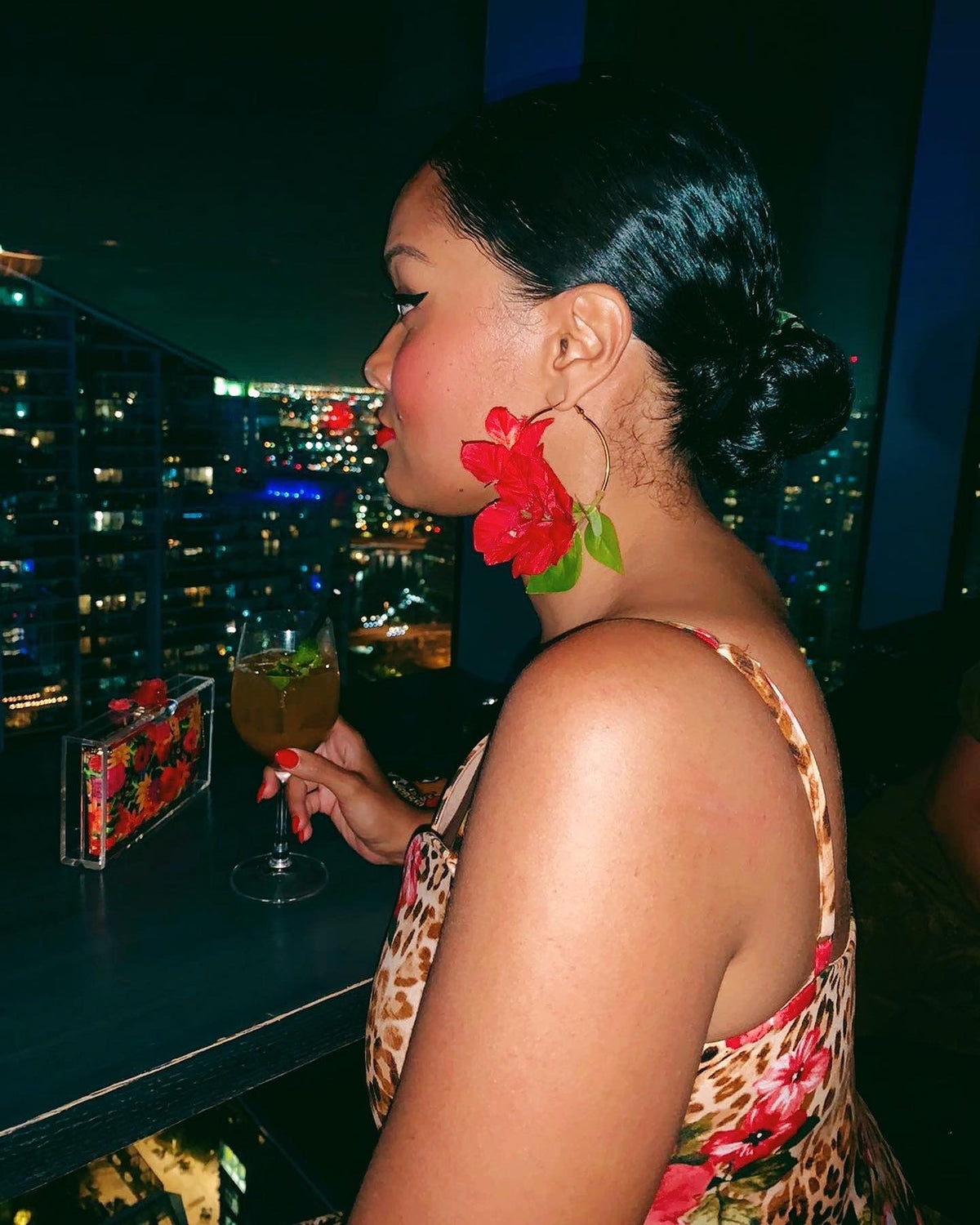 Bougainvillea hoop earrings in red by Lillian & Joan