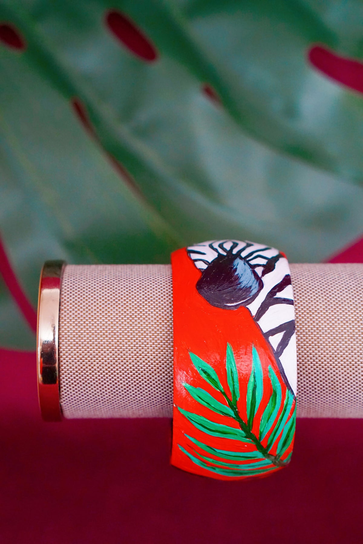 Tropical art bangle with zebra design by Lillian & Joan