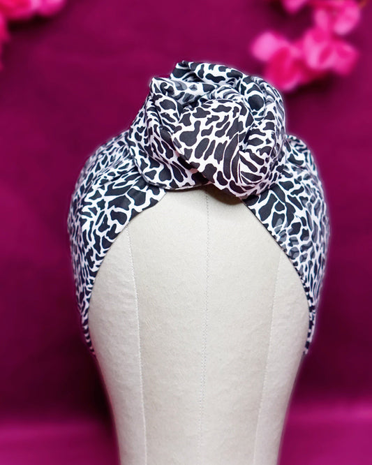 Snow leopard print wired turban headband by Lillian & Joan