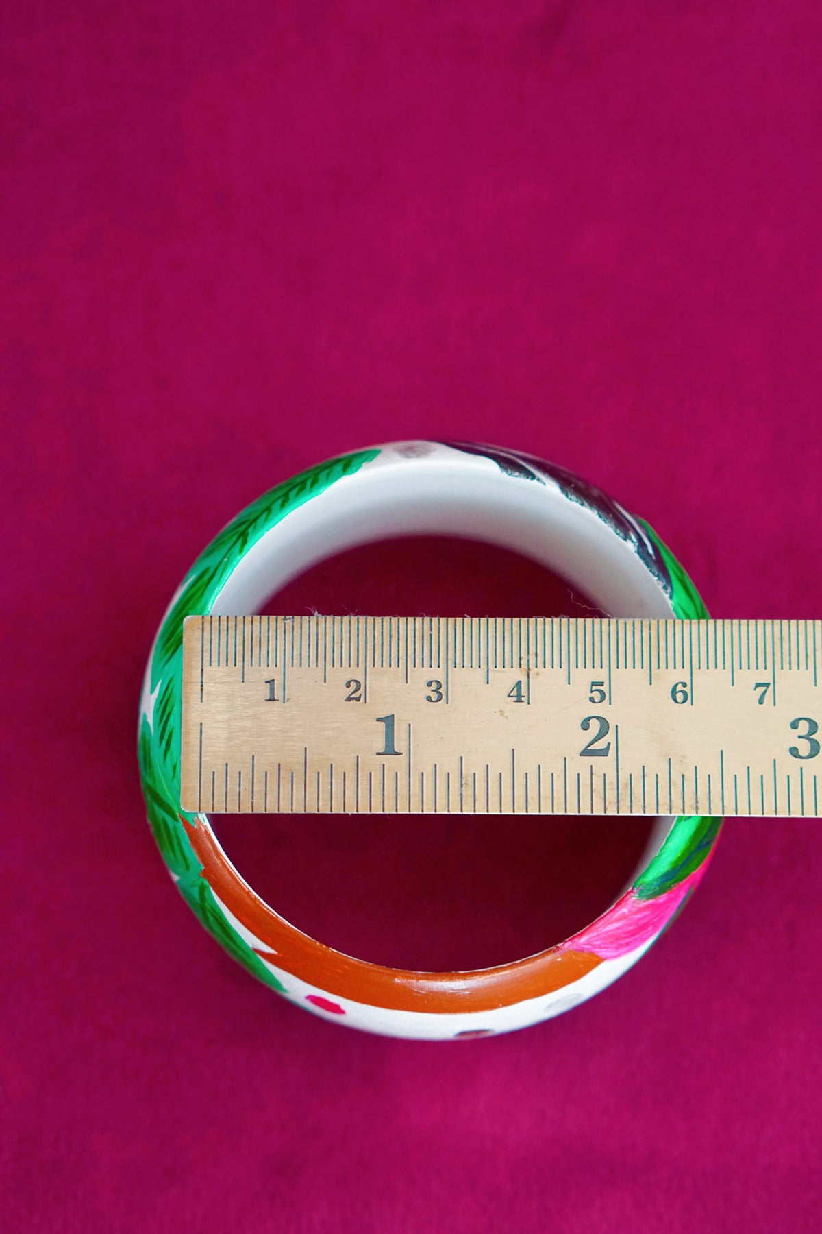 Tropical art bangle with tropical woman design by Lillian & Joan