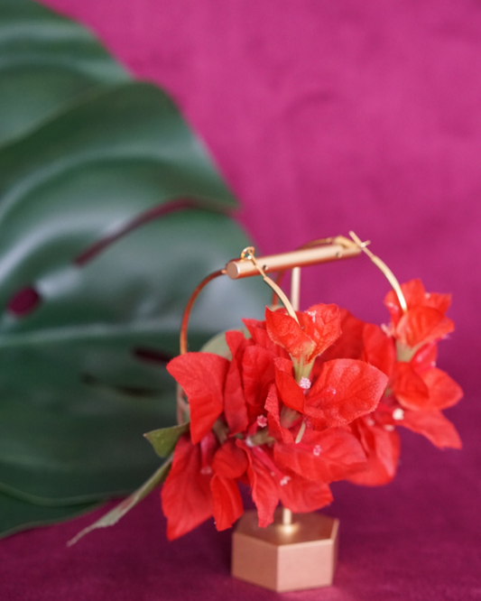 Bougainvillea hoop earrings in red by Lillian & Joan