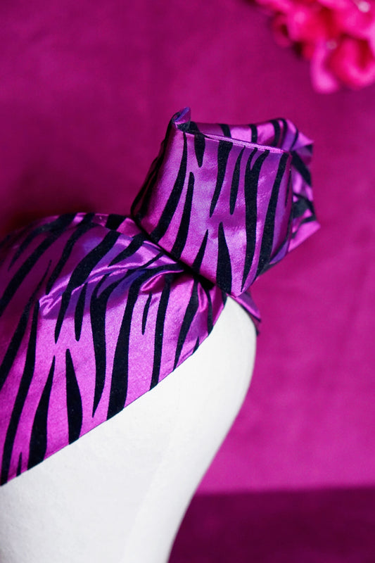 Metallic purple zebra print wired turban headband by Lillian & Joan