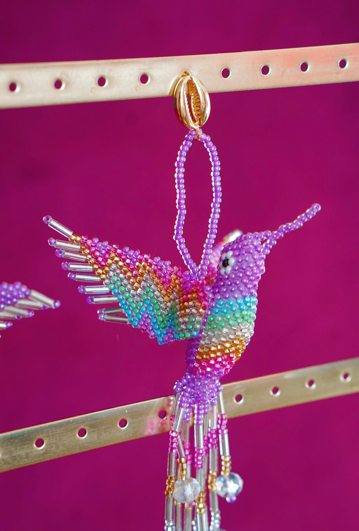 Hummingbird earrings in lilac and pastels by Lillian & Joan