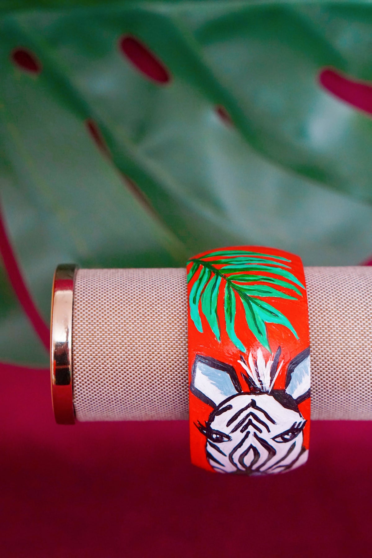 Tropical art bangle with zebra design by Lillian & Joan