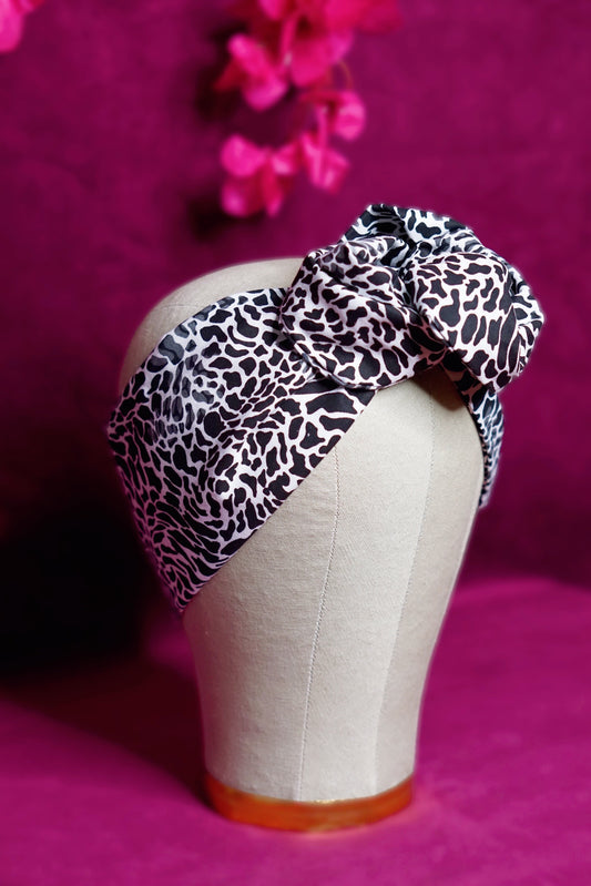 Snow leopard print wired turban headband by Lillian & Joan