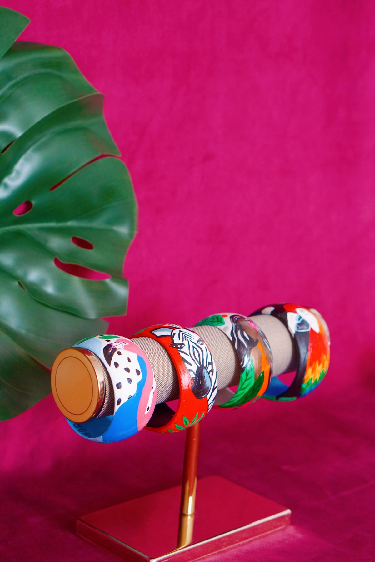 Tropical art bangle with zebra design by Lillian & Joan