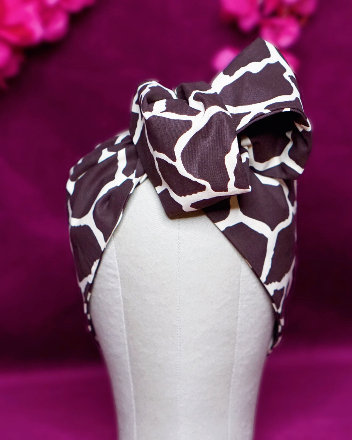 Giraffe print wired turban headband by Lillian & Joan