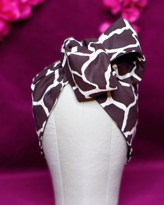 Giraffe print wired turban headband by Lillian & Joan