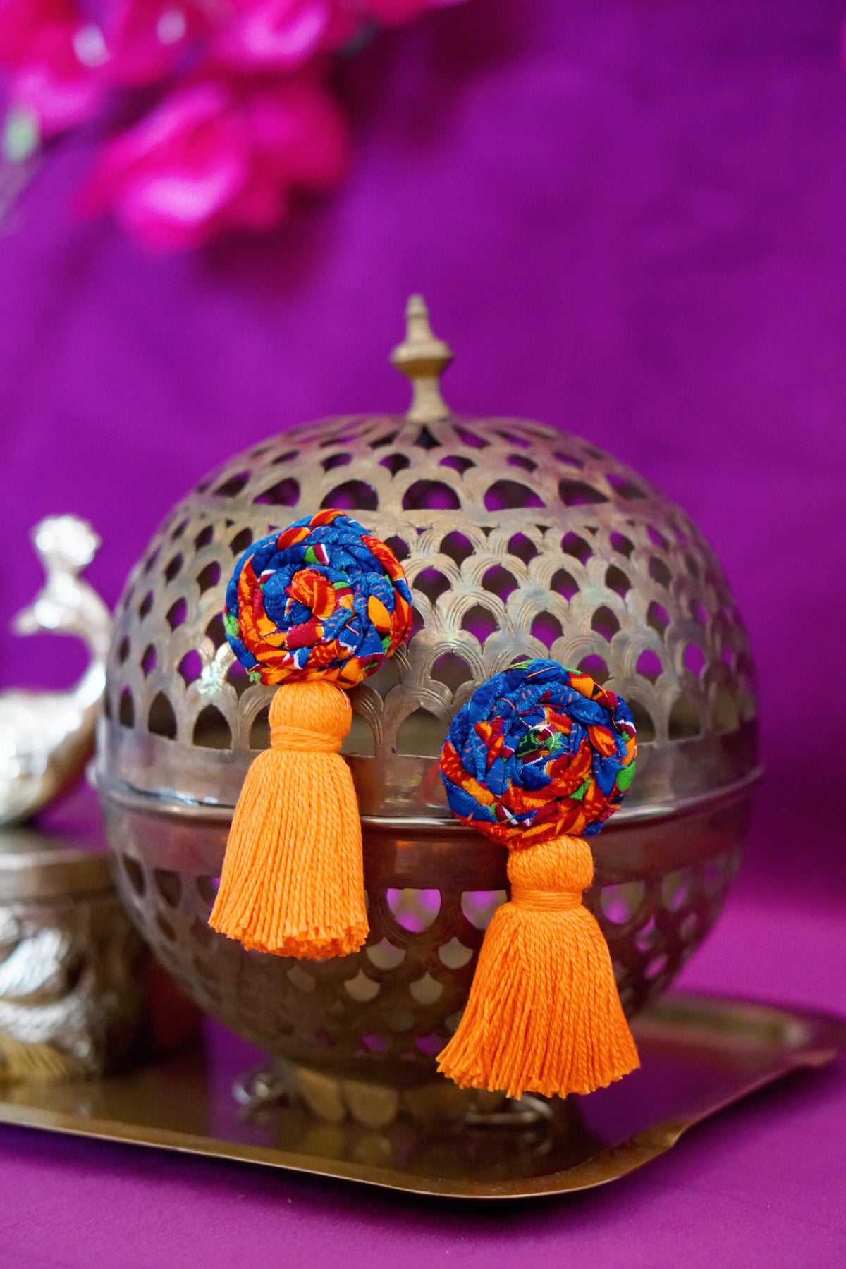 Lisa braided tassel earrings in multi and orange by Lillian & Joan