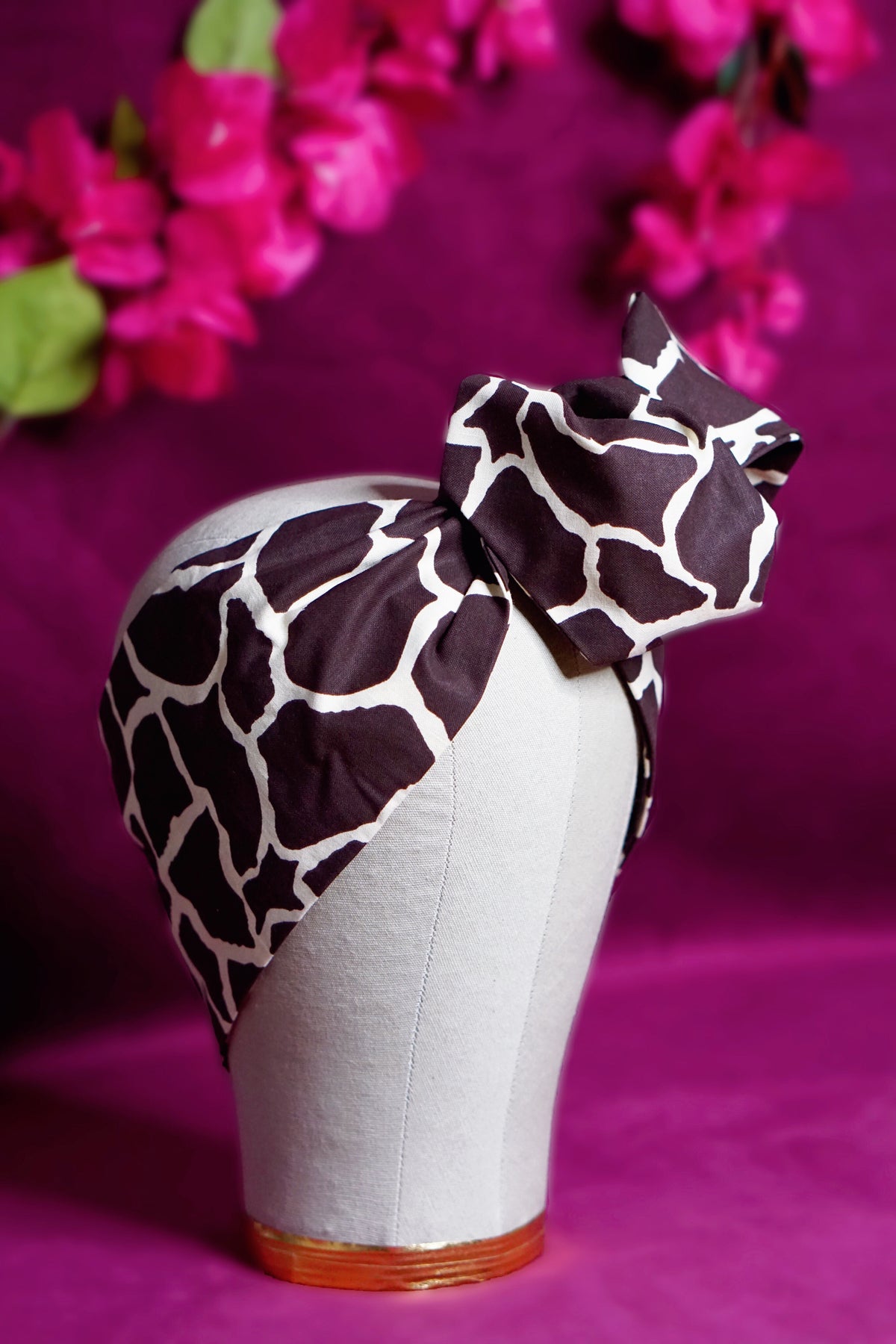 Giraffe print wired turban headband by Lillian & Joan