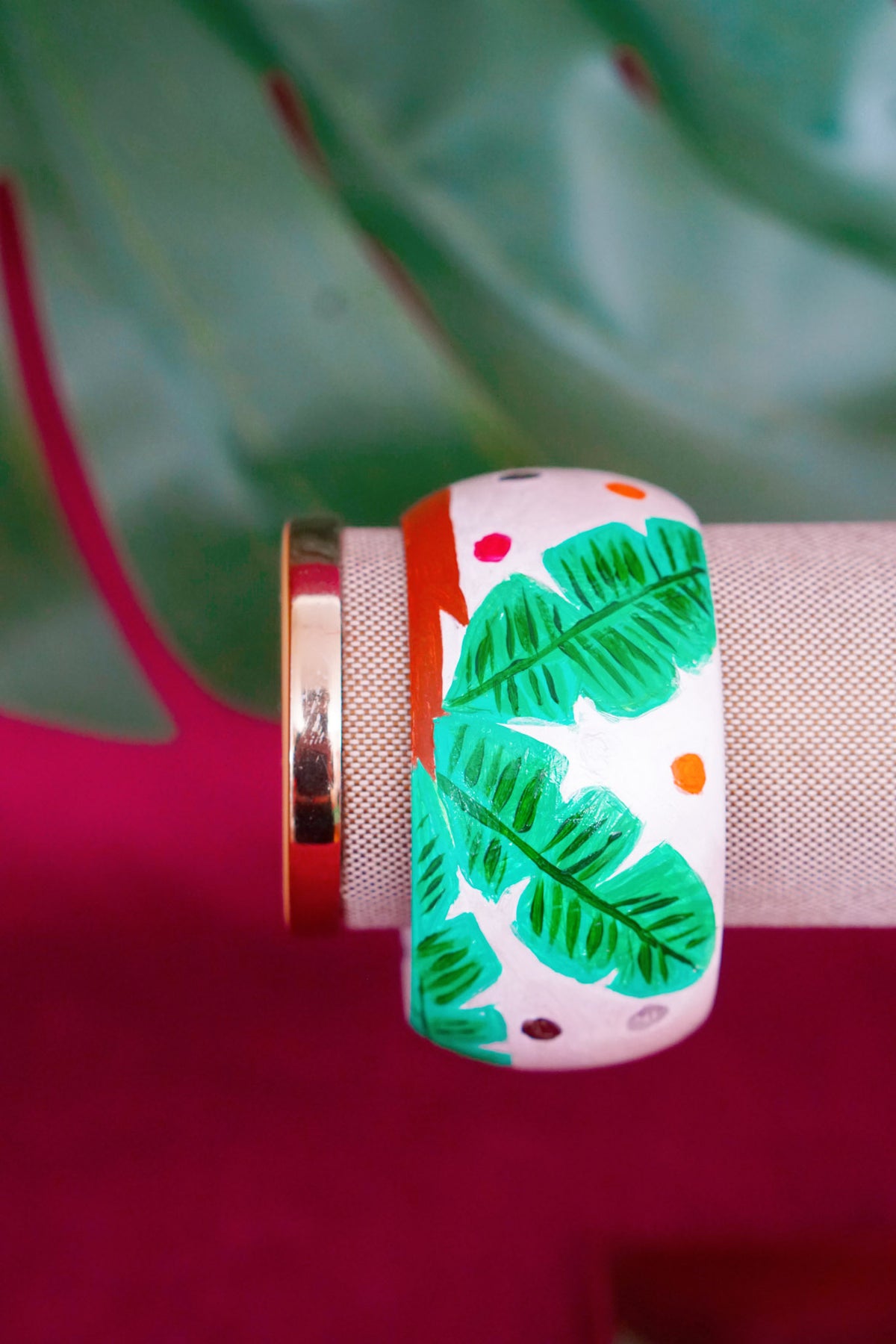 Tropical art bangle with tropical woman design by Lillian & Joan
