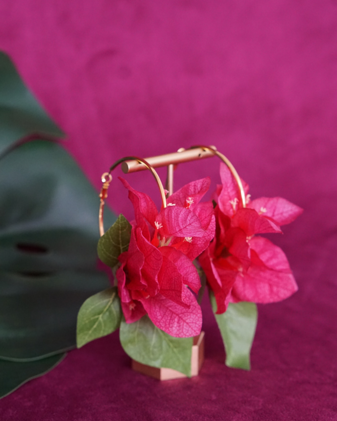 Bougainvillea hoop earrings in fuchsia by Lillian & Joan