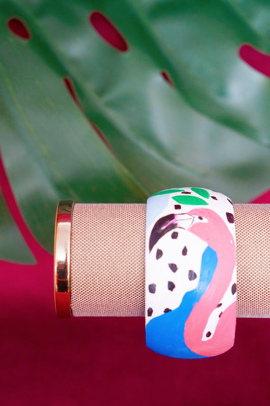Tropical art bangle with flamingo design by Lillian & Joan