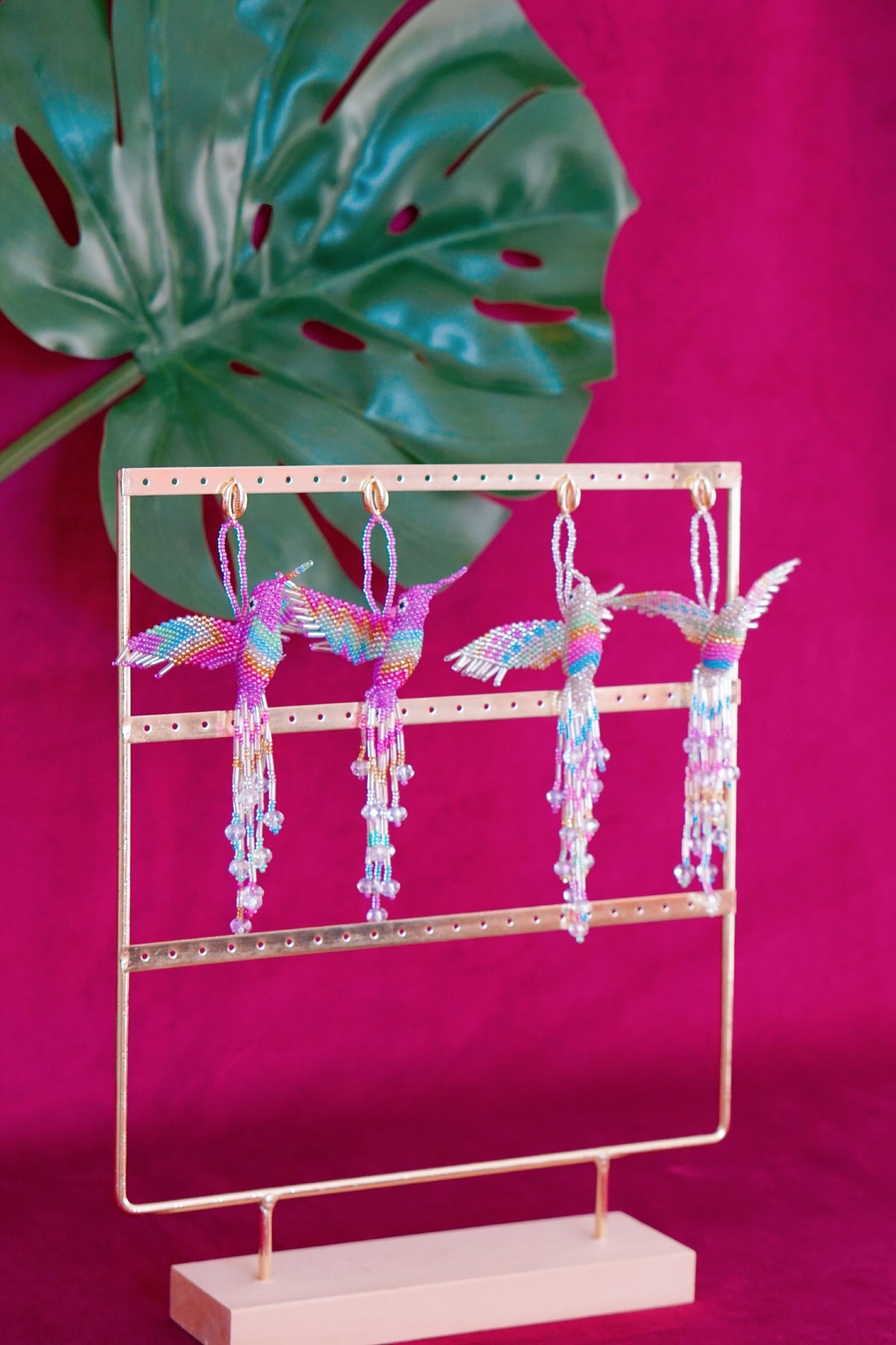Hummingbird earrings in lilac and pastels by Lillian & Joan