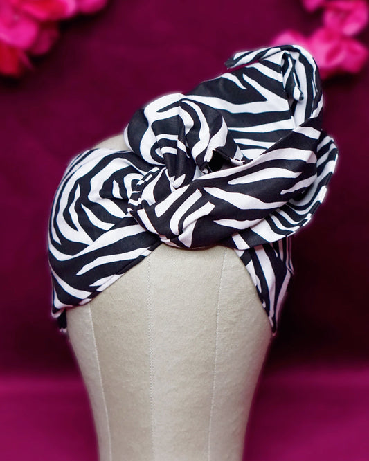 Zebra print wired turban headband by Lillian & Joan